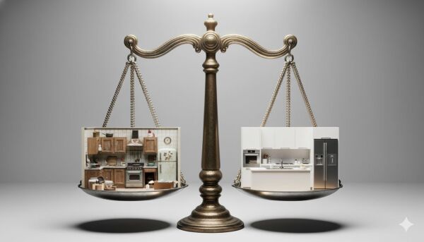 Waage welche zwei Kuchengerate vergleicht komprimiert