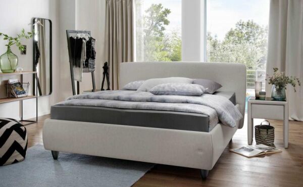 hellgraues Boxspringbett in modernem Schlafzimmer