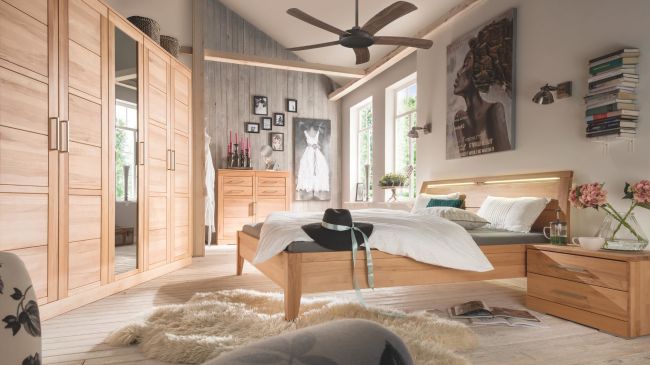Doppelbett Rotkernbuche massiv