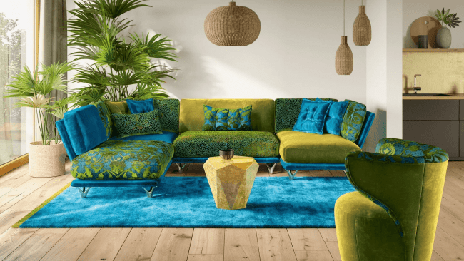 Modernes Bretz Sofa Blau Grün